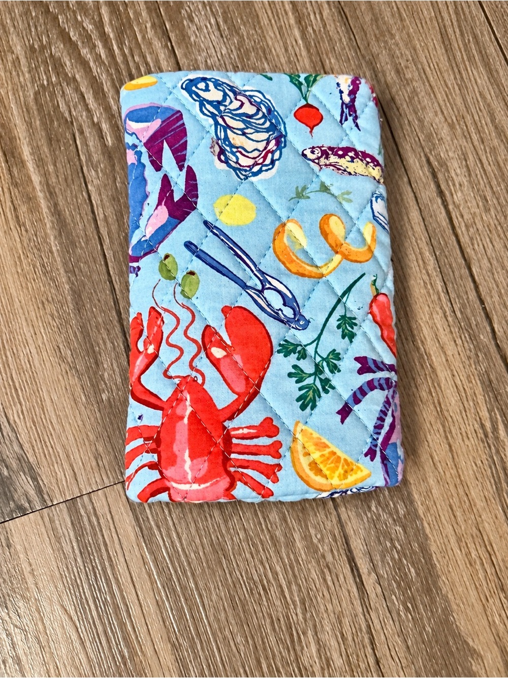 Vera Bradley Kids Quilted Pouch in Light Blue with Red Lobster Print